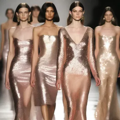 The designer's latest collection featured dresses with candescent sequins that shimmered in the evening light.