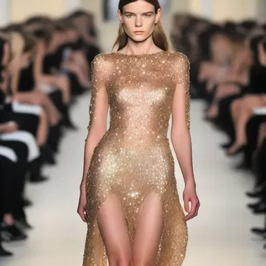 The designer's latest collection featured dresses with candescent sequins that shimmered in the evening light.