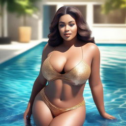 A 3D illustration of a stunning, attractive woman, accentuated by her ample curves and honey-like lips