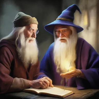 In the fantasy novel, the wise old wizard offered thoughtful advice to the young hero.