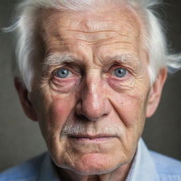 A detailed portrait of an elderly man with expressive eyes, full of wisdom and life's experiences. He has white hair, a wrinkled complexion, and a slight smile on his face.