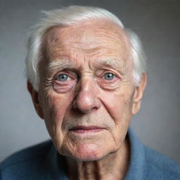 A detailed portrait of an elderly man with expressive eyes, full of wisdom and life's experiences. He has white hair, a wrinkled complexion, and a slight smile on his face.