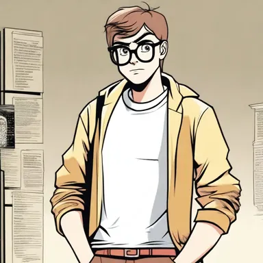 The main character in the comic is portrayed as an unfashionable geek, with oversized glasses and outdated clothing.