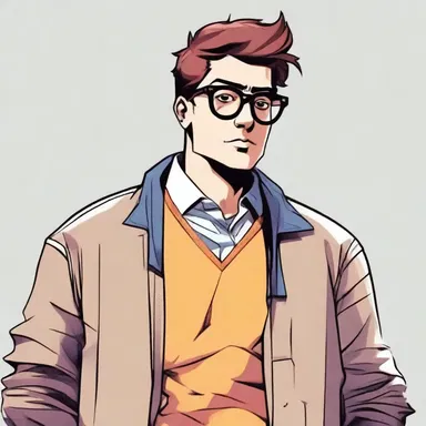 The main character in the comic is portrayed as an unfashionable geek, with oversized glasses and outdated clothing.