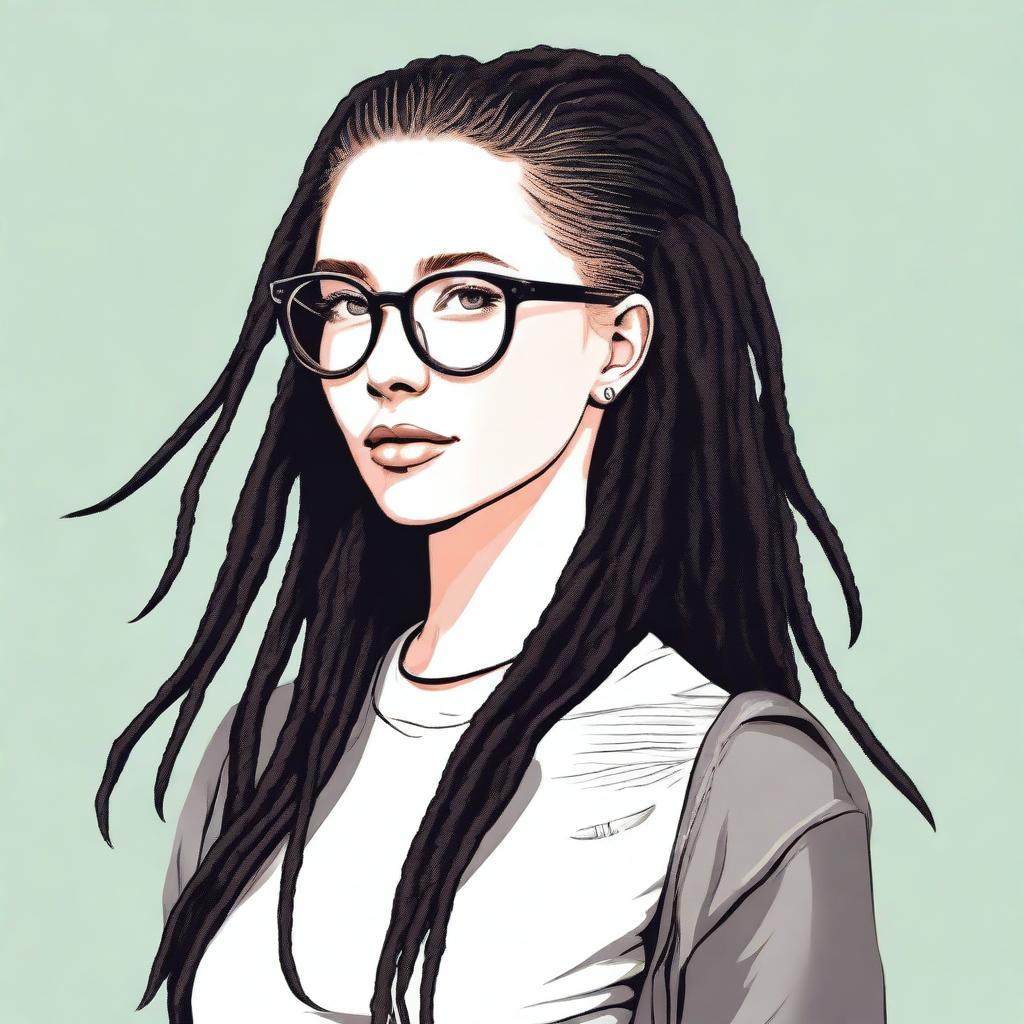 A digital art image of a white girl with unique black dreadlocks