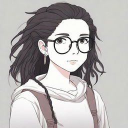 A high-quality Studio Ghibli-style digital art piece, featuring a white girl with black dreadlocks and glasses