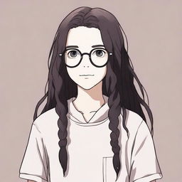 A high-quality Studio Ghibli-style digital art piece, featuring a white girl with black dreadlocks and glasses