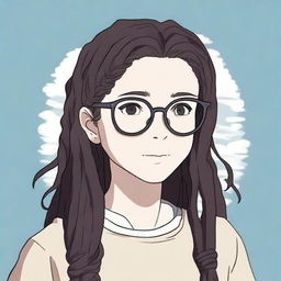 A high-quality Studio Ghibli-style digital art piece, featuring a white girl with black dreadlocks and glasses