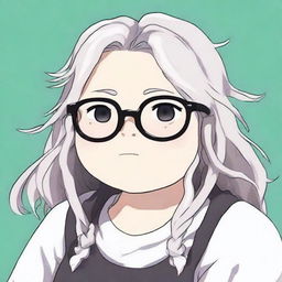 This is a Studio Ghibli-style digital art piece of a chubby white girl with black dreadlocks and glasses