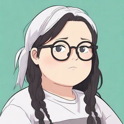 This is a Studio Ghibli-style digital art piece of a chubby white girl with black dreadlocks and glasses