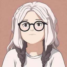 An image rendered in the style of Studio Ghibli, showcasing a chubby white girl with black dreadlocks and glasses