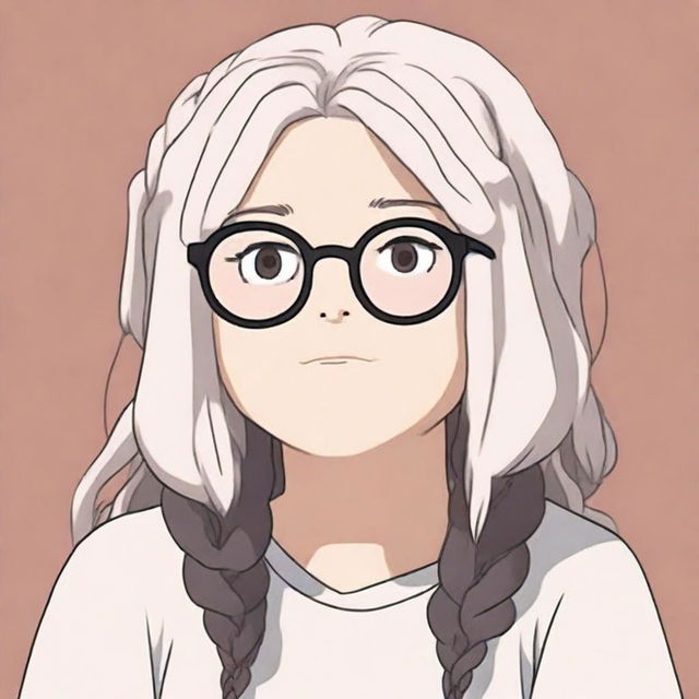 An image rendered in the style of Studio Ghibli, showcasing a chubby white girl with black dreadlocks and glasses