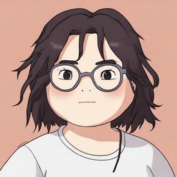 This is a high-quality digital art piece in the style of Studio Ghibli, featuring a chubby white girl with black dreadlocks, bangs, and glasses