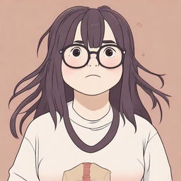 A high-quality digital art piece, drawn in the style of Studio Ghibli, features a chubby white girl with black dreadlocks and bangs, wearing see-through glasses