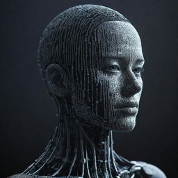 A detailed artwork showcasing the concept of AI taking form of a human with the digital binary code '2b'.