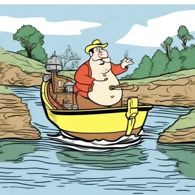 In the cartoon episode, the lighterman navigated his barge through a series of comical obstacles.