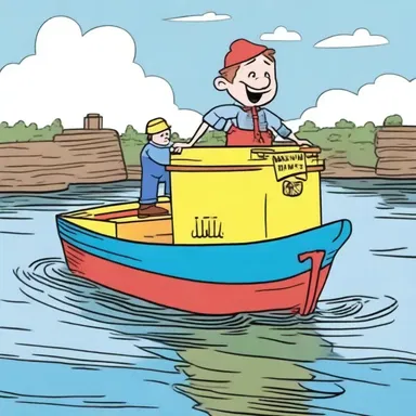 In the cartoon episode, the lighterman navigated his barge through a series of comical obstacles.