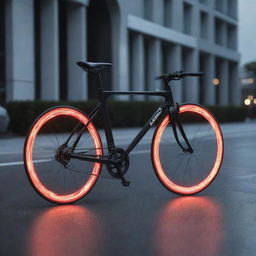 A futuristic bicycle imbued with the concept of light speed. Streaming light trails emanate from its wheels, embodying the sensation of incredible speed.