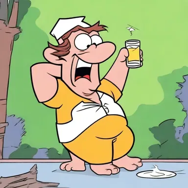 The drunk character in the cartoon stumbled around, clearly under the influence of too much hootch.