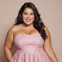 A young, fun-loving, kind-hearted, plus-size Latina teenager, displaying her jovial nature