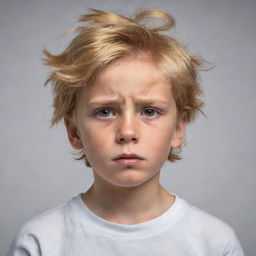 A boy with golden hair under immense pressure, showing determination and resilience in his expression and posture.