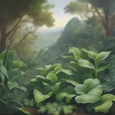 The artist's painting showcased a holophytic landscape, with lush green vegetation and exquisite attention to detail in capturing the plants' nourishing process.