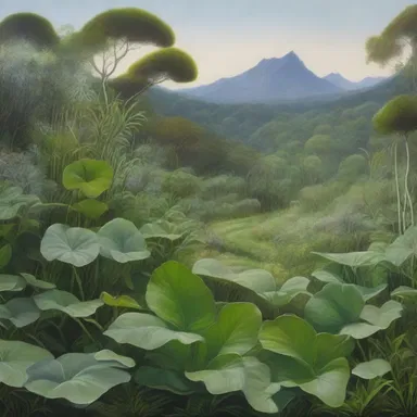 The artist's painting showcased a holophytic landscape, with lush green vegetation and exquisite attention to detail in capturing the plants' nourishing process.