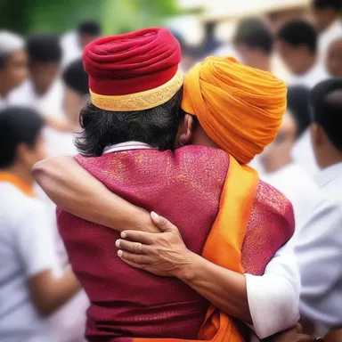 During the holy ceremony, the devotees hug each other to symbolize unity and brotherhood.