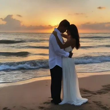 As the sun set over the ocean, they shared a passionate hug, declaring their eternal love for each other.
