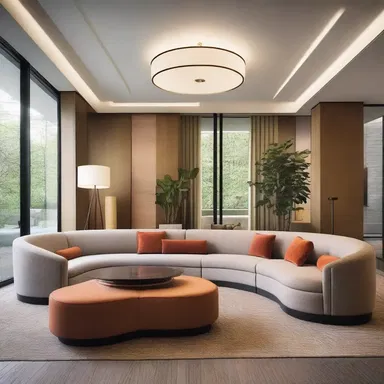 The modern hotel lobby features a cozy seating area with large plush couches, inviting guests to relax and enjoy a warm hug from the surrounding interior design.