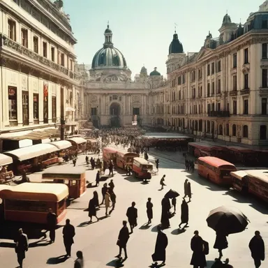 In the novel, the protagonist described the hustle and bustle of foot traffic in the city square on a sunny afternoon.