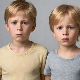 A young boy with golden hair showing disrespect to his mother, their expressions and body language effectively depicting tension.