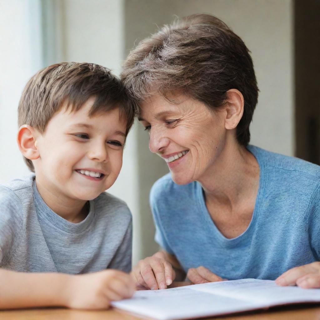 A boy spending quality time with his aunt, their faces filled with joy and their activities reflecting a bonding atmosphere.