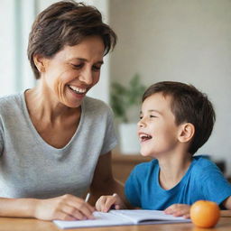 A boy spending quality time with his aunt, their faces filled with joy and their activities reflecting a bonding atmosphere.