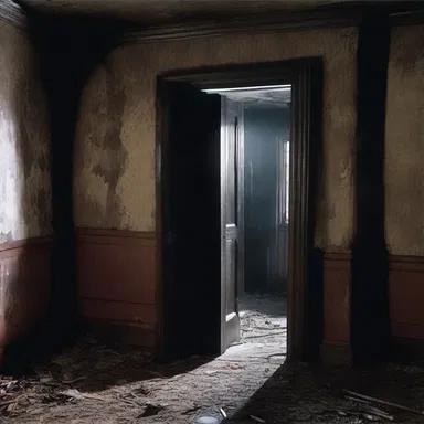 In the horror movie, the haunted house has a dilatation door that expands and contracts on its own.