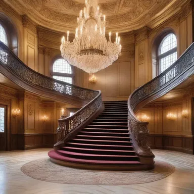 The comer to the building was greeted by a grand staircase and a magnificent chandelier.