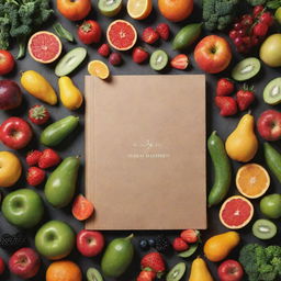 A visually captivating and blank cover design for a 'Plant-Based Diet Cookbook', featuring a vivid and vibrant display of fresh fruits, vegetables, and plant-based foods, without any text.