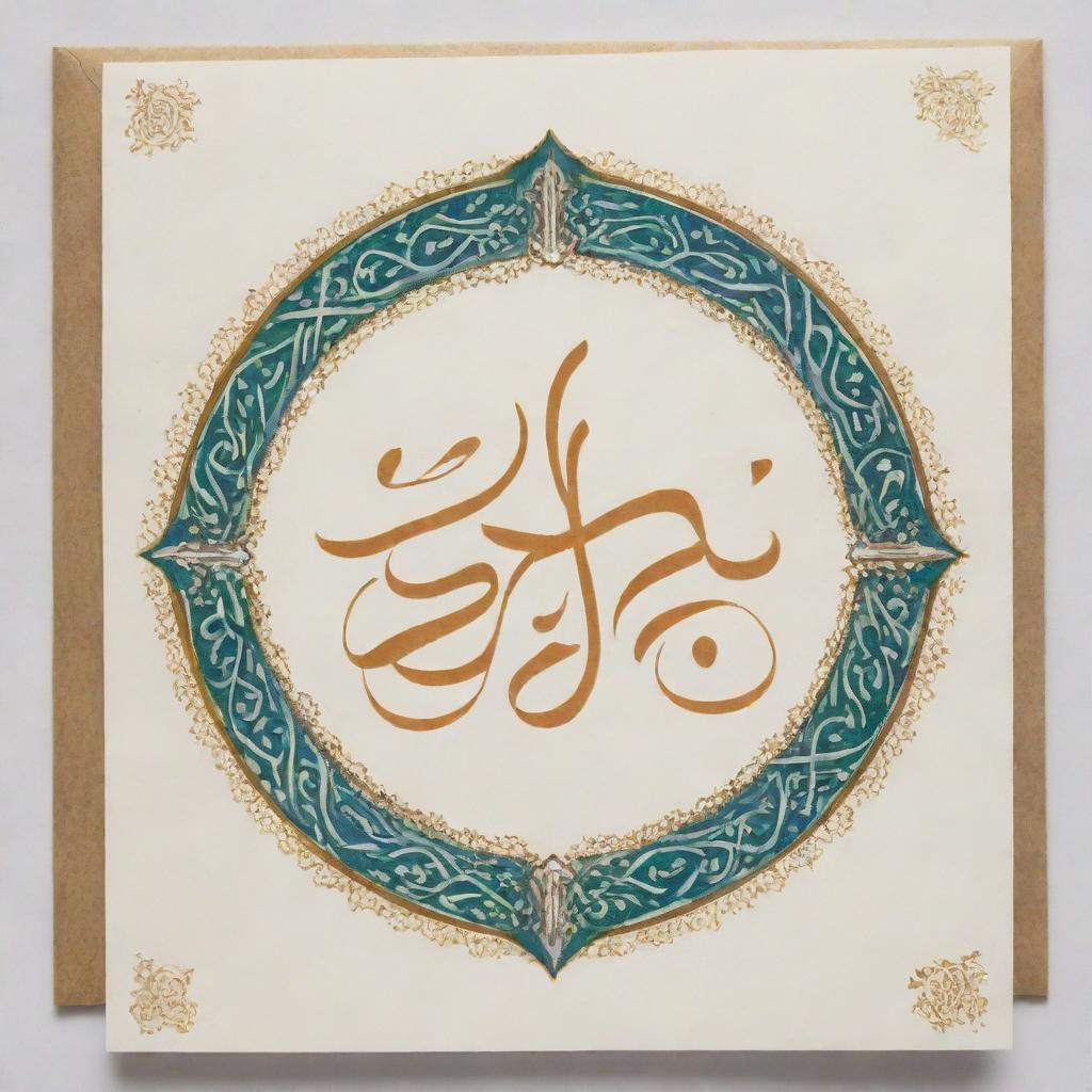 A respectful greeting card in Persian with the text 'قدم نو رسیده مبارک باشه آقا سید' in beautiful calligraphy.