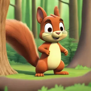 In the animated series, the squirrel receives an urgent dispatch from his forest friends about an impending danger.