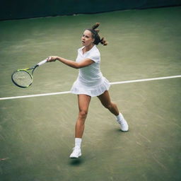 Tennis players exhibiting unique superpowers on a professional tennis court, with vivid and dynamic effects illustrating their abilities.