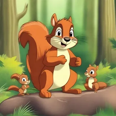In the animated series, the squirrel receives an urgent dispatch from his forest friends about an impending danger.