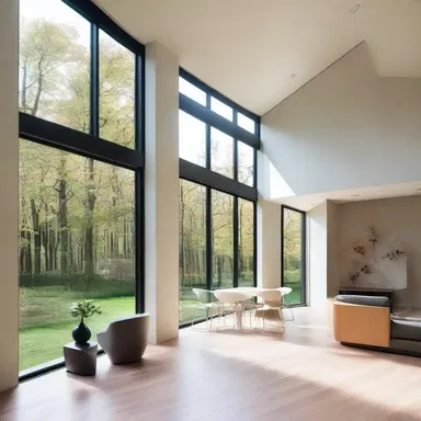 The large windows in the modern house were strategically placed to dispatch natural light in every room.
