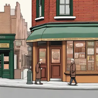 In the classic literature novel, the main character often walks past a charming little deli on his way to work.