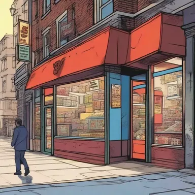 In the superhero comic series, the hero's secret base is hidden beneath a bustling deli in the heart of the city.