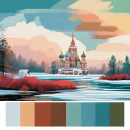 A high-quality digital art image showcasing a palette of colors typically associated with Russian culture and landscapes