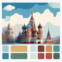 A high-quality digital art image showcasing a palette of colors typically associated with Russian culture and landscapes