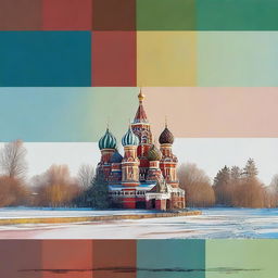 A high-quality digital art image showcasing a palette of colors typically associated with Russian culture and landscapes