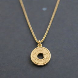 A detailed gold necklace with the Google logo charm hanging from it