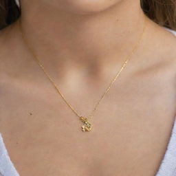 A detailed gold necklace with the Google logo charm hanging from it