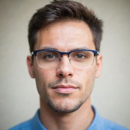 A portrait of a person with stylish, modern progressive glasses. Focused on detailed facial features and eyeglasses with a soft blur background.